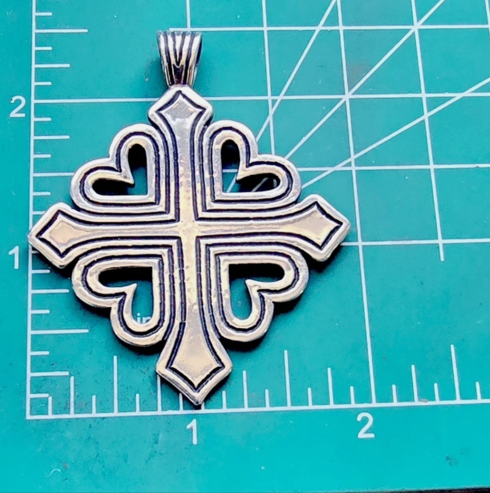 James Avery HUGE Cross Heart Silver Pendant The Original One